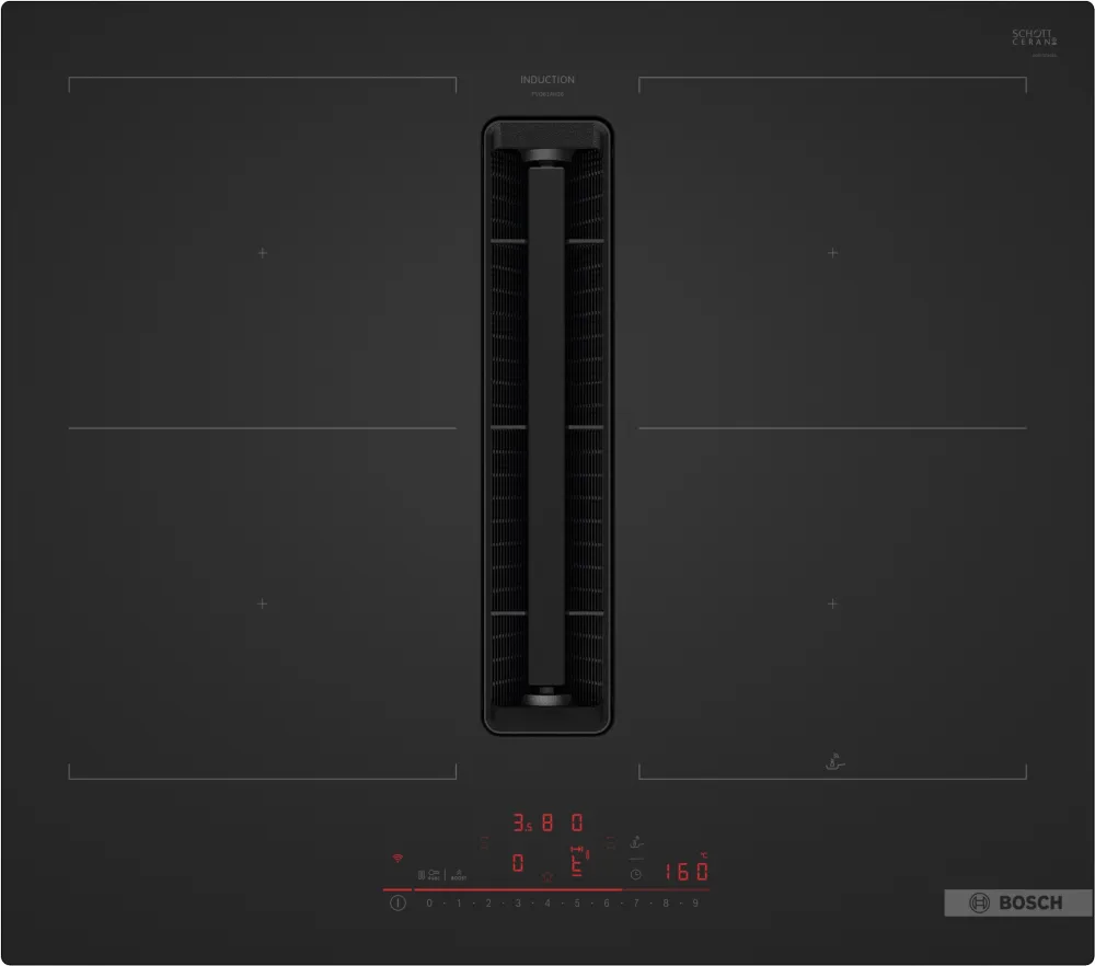 Series 6, Induction hob with integrated ventilation system, 60 cm, Matt black, surface mount without frame, PVQ61AH26E