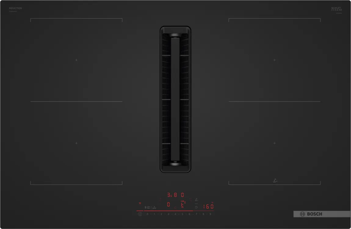 Series 6, Induction hob with integrated ventilation system, 80 cm, Matt black, surface mount without frame, PVQ81AH26E