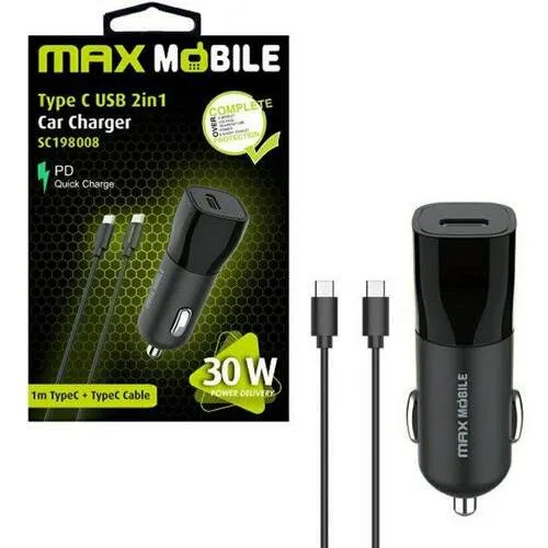 MAX MOBILE 2u1 PD QC 3.0 Type C + Kabli 30 W