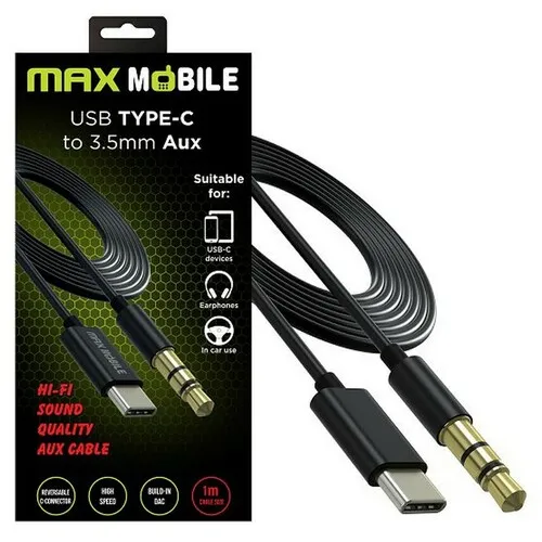 MAX MOBILE ADAPTER TYPE C - AUX -3.5mm, crni 1m