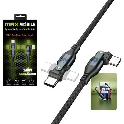 MAX MOBILE DATA KABL TYPE C-TYPE C A04 BLACK 240W, Dual rotate, 1.2m