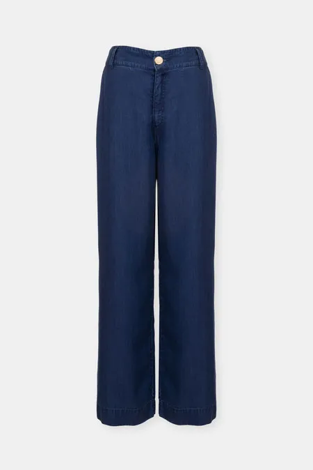 Tencel pantalone širokog kroja u denim stilu
