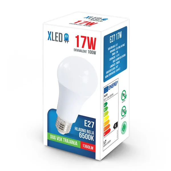 XLED E27 17W 6500K LED 1360Lm,220V,HLADNO BELA