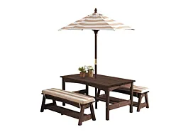 KidKraft Set sto sa suncobranom i dve klupice - Bež-beli
