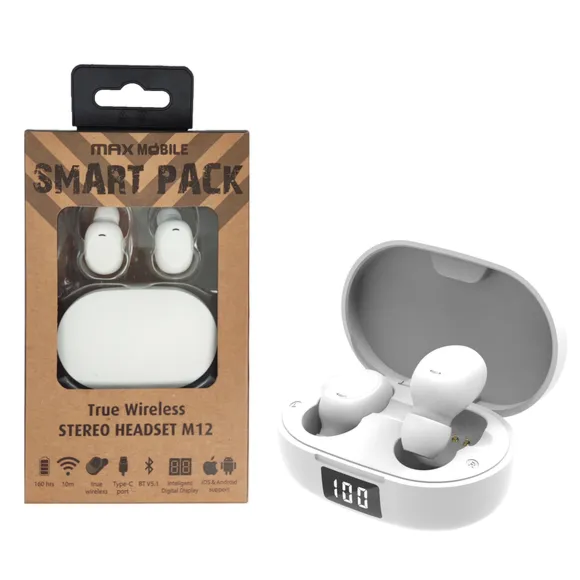 MaxMobile Bežične bubice Smart Pack TWS M12 BT - Bele